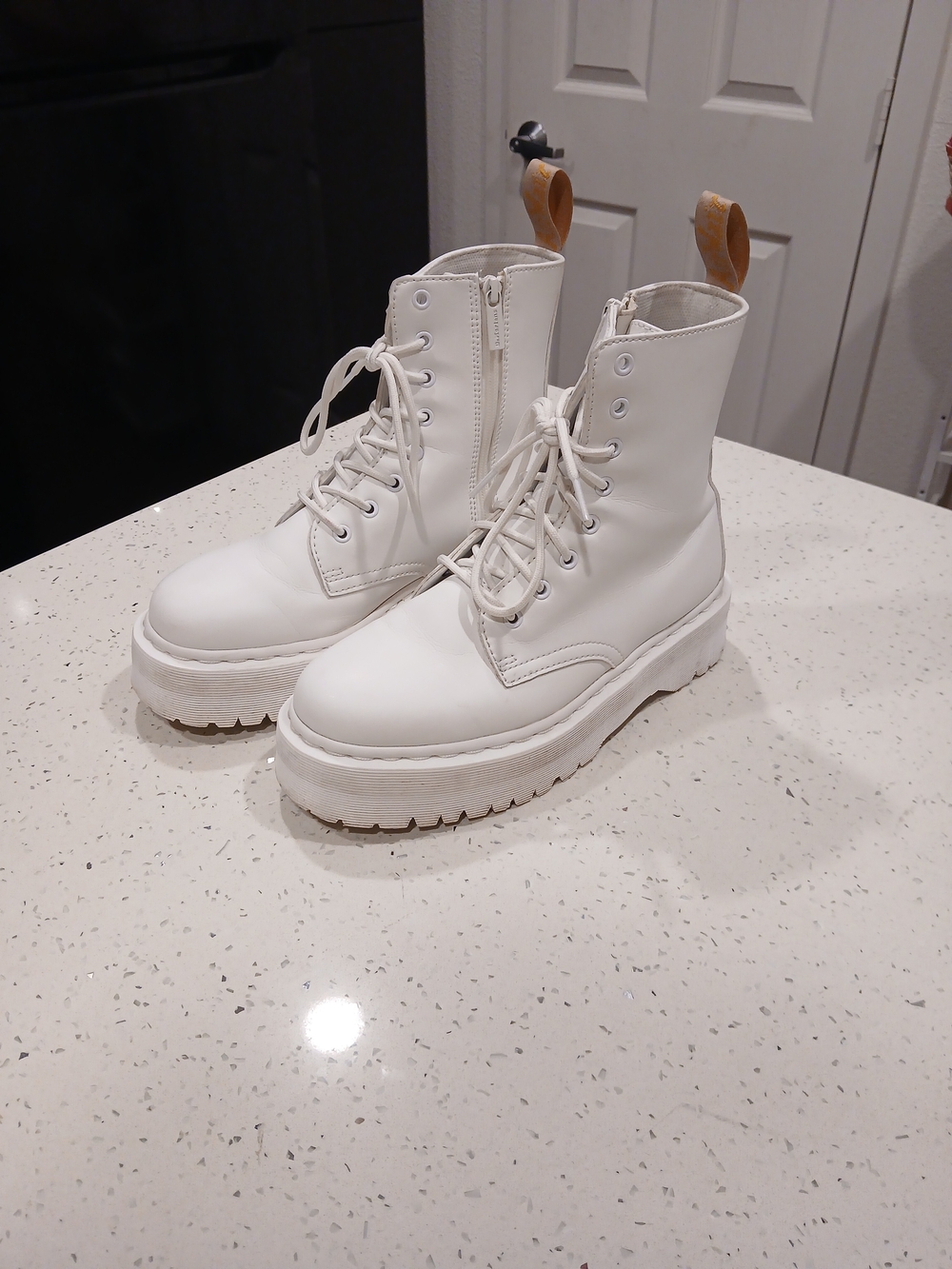 Dr. Martens White Platform Lace-Up Ankle Boots